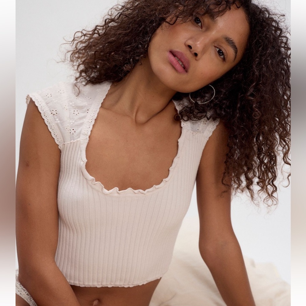 NWT Free People FP Intimately Open Air Tee WHITE Pastel Parchment